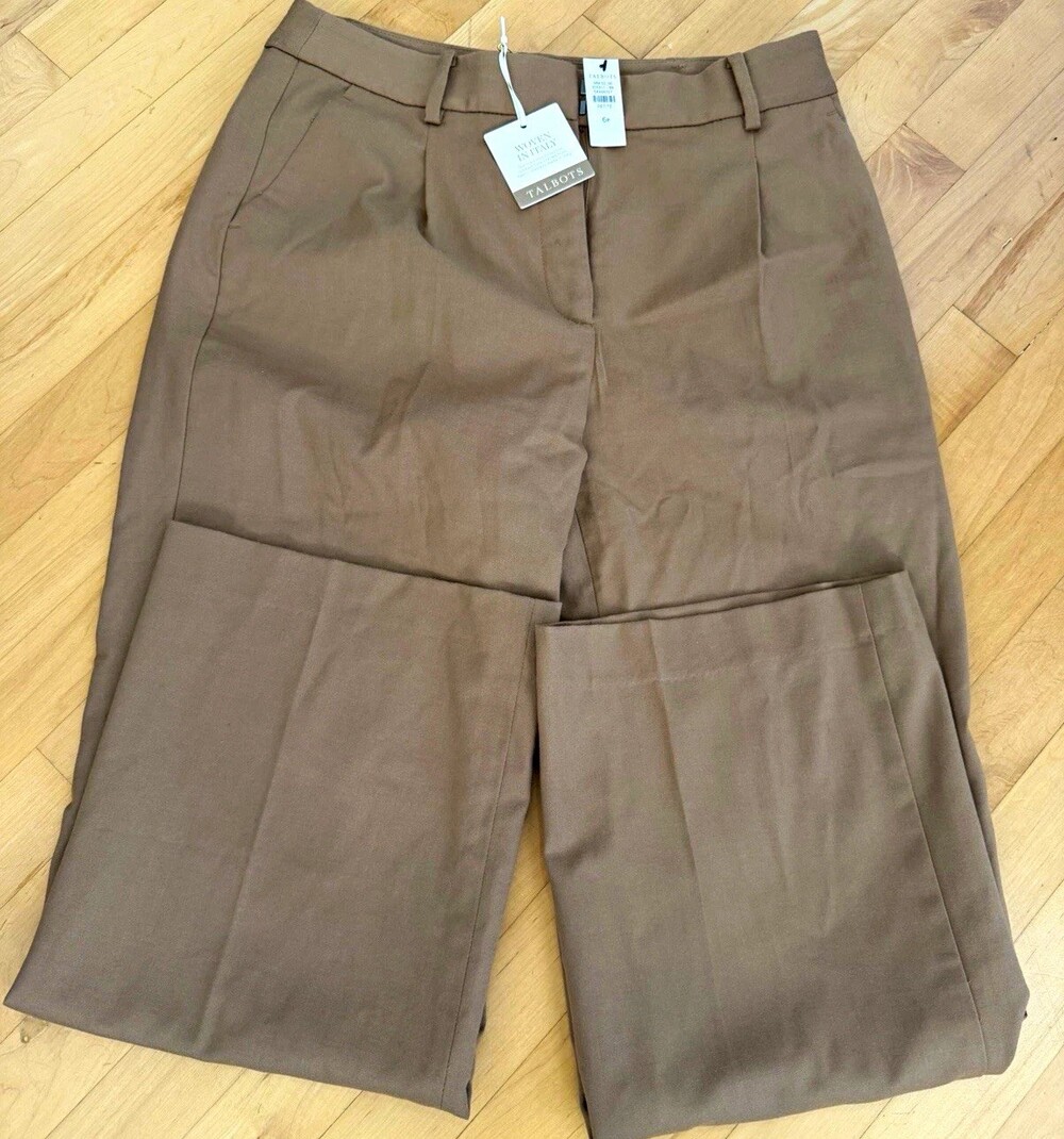 NWT Talbots Women’s Petite Size 6 Tan Italian Wool Wide Leg
